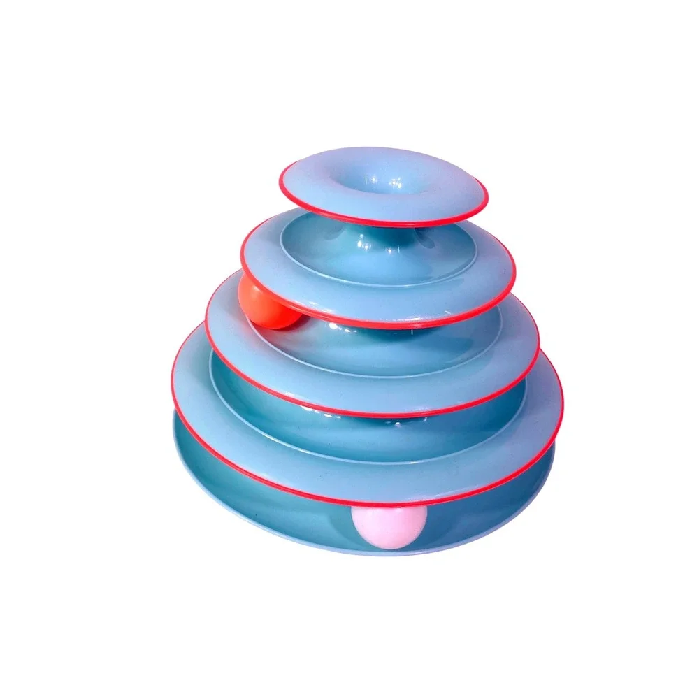Interactive 4-Tier Cat Tower Track Toy Blue Multi-Level Ball Spinner Pet Toy